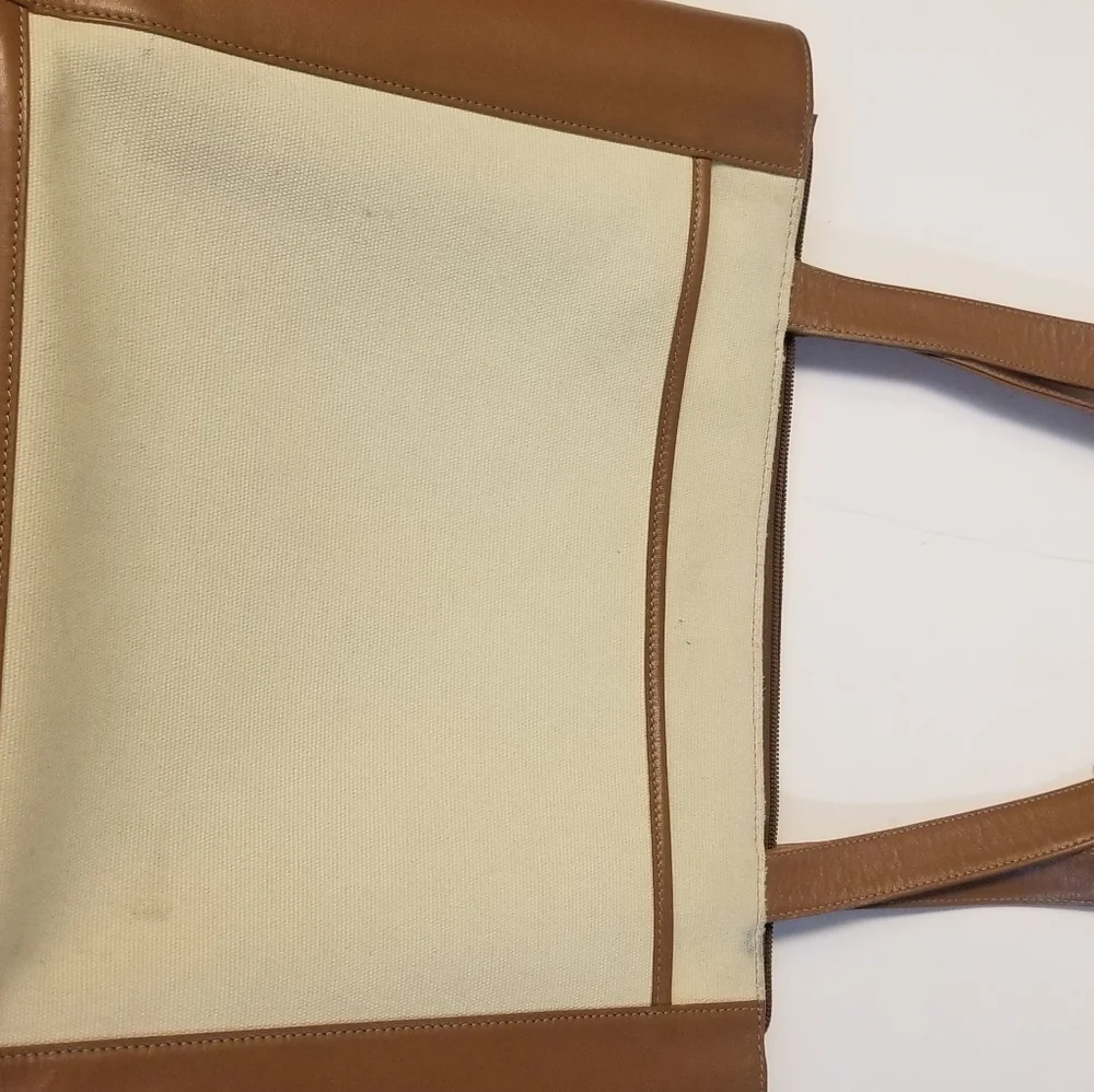 Levenger leather and fabric tote